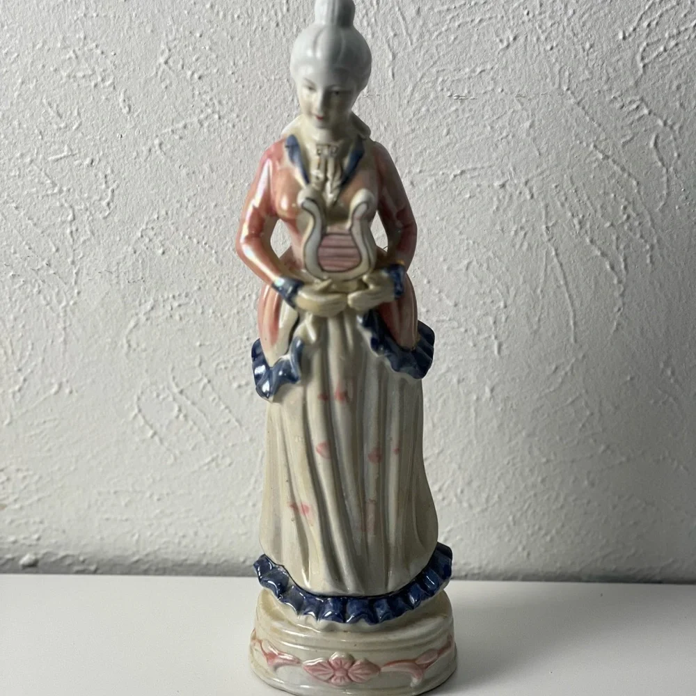 Vintage Victorian Lady Holding a Small Harp